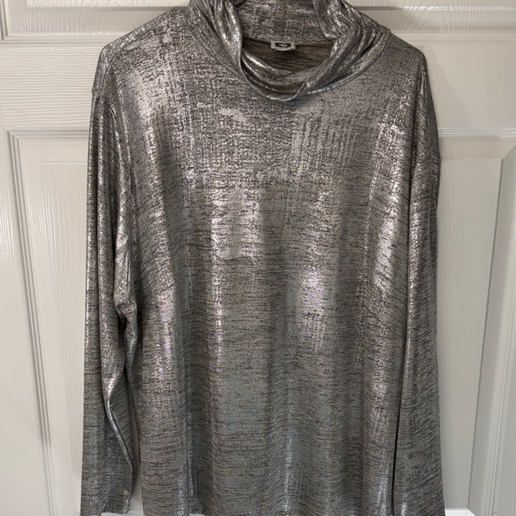 Anne Klein Metallic Silver Cowl Neck Top XL or 1X - Picture 5 of 7